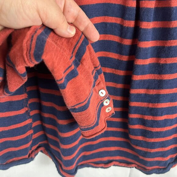 We the Free Burnt Red Blue Mix It Stripe Tee Women Small Long Sleeves Distressed - Picture 6 of 10